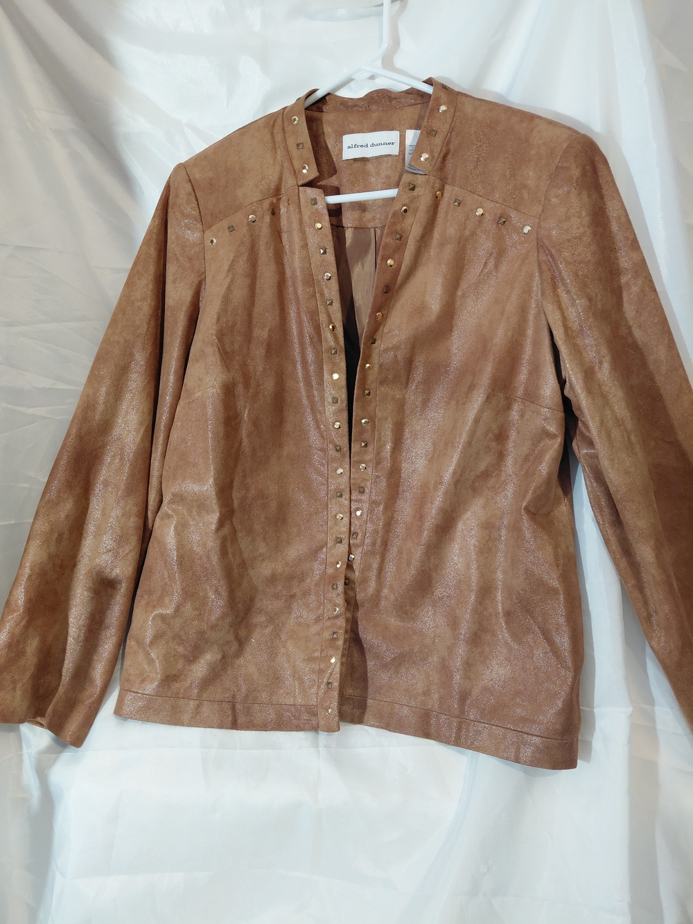 Alfred Dunner Women’s Brown Faux Leather Stud-Trim Jacket